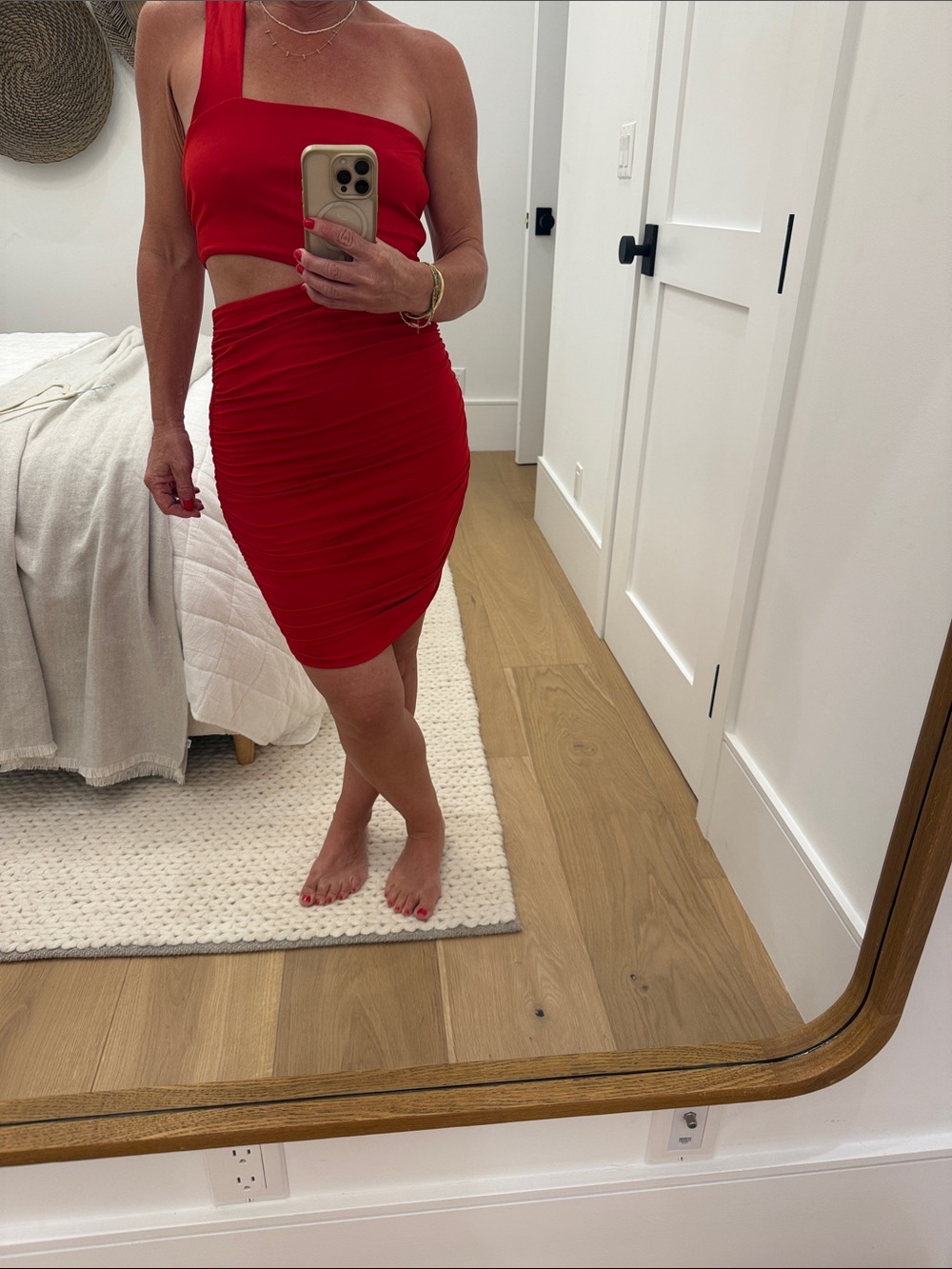 Hello Molly Red One-Shoulder Ruched Mini Dress